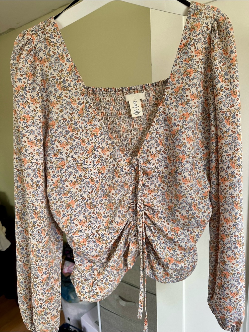 Women’s Floral Drawstring Blouse Cropped